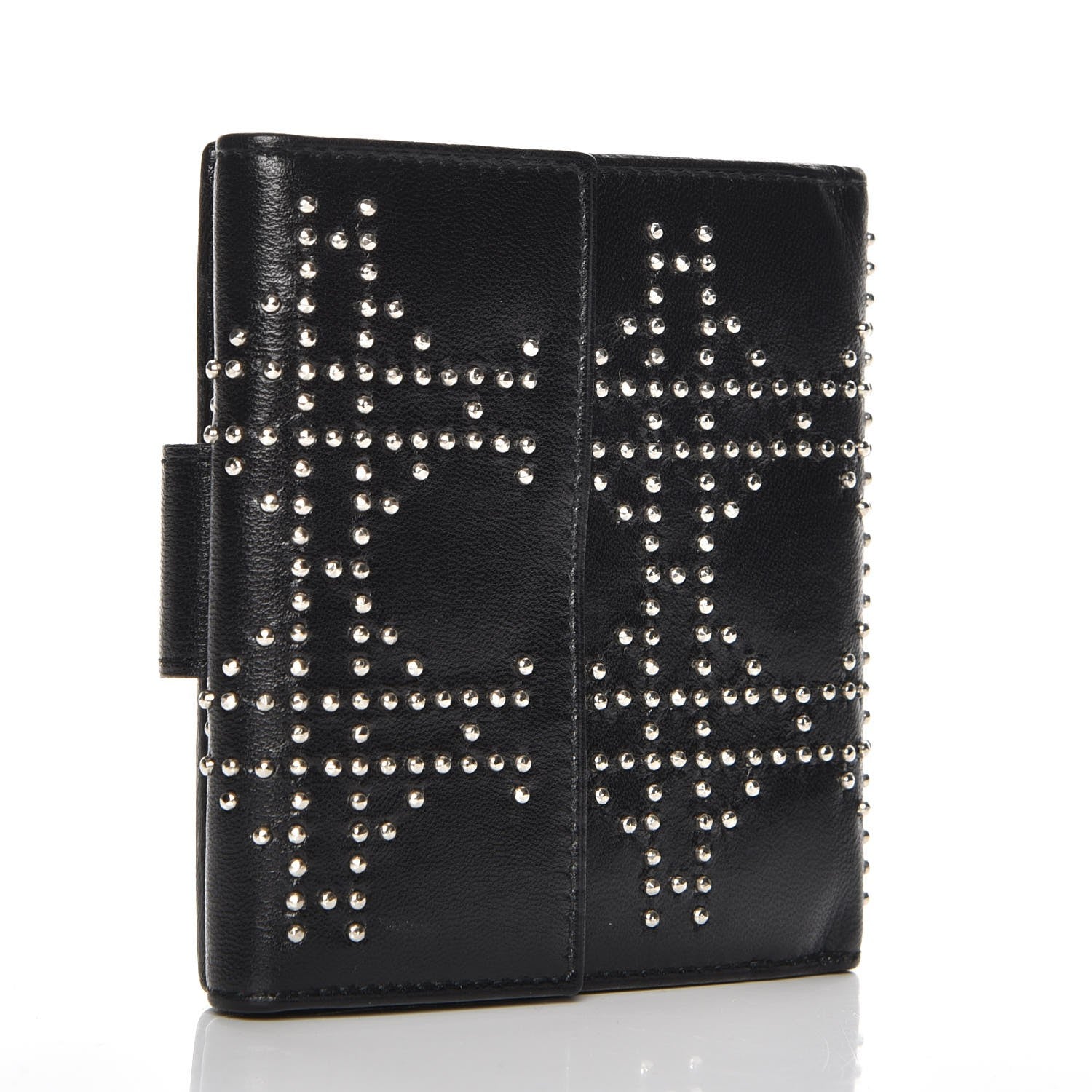 Christian Dior Lambskin Studded Cannage Lady Dior Compact Wallet Black 3 of 7