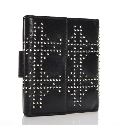 Christian Dior Lambskin Studded Cannage Lady Dior Compact Wallet Black 3 of 7