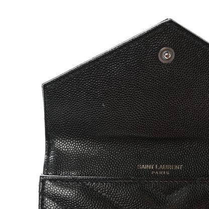 Saint Laurent Grain De Poudre Matelasse Chevron Small Monochrome Monogram Envelope Wallet Black 8 of 11