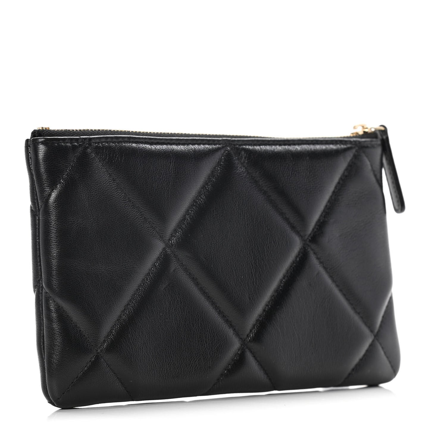 Shiny Goatskin Quilted Small Chanel 19 Pouch Black