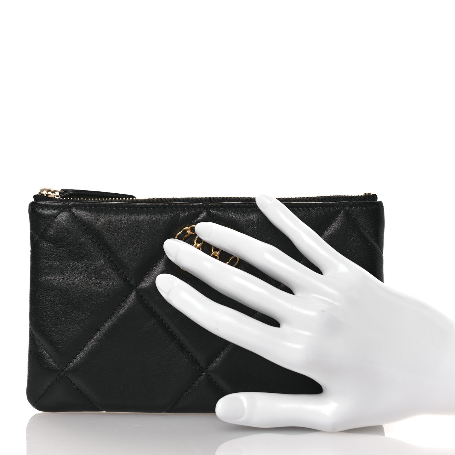 Shiny Goatskin Quilted Small Chanel 19 Pouch Black