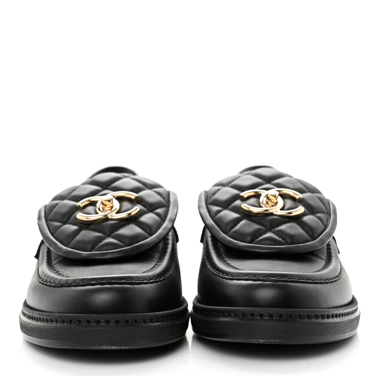 Chanel Lambskin Quilted CC Turnlock Loafers 37.5 Black 2 of 11