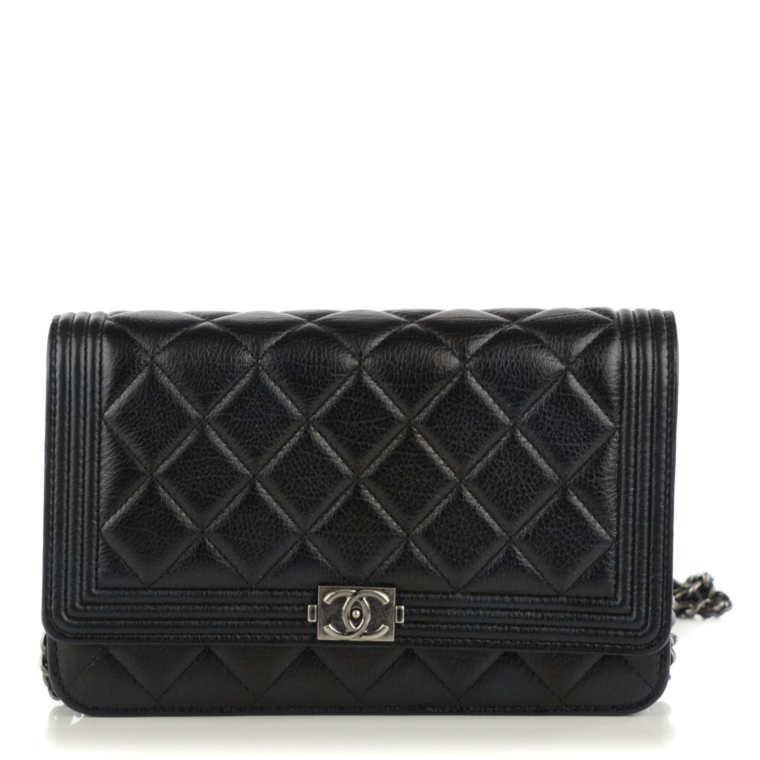 Chanel Lambskin Quilted Boy Wallet On Chain WOC Black 1 of 8