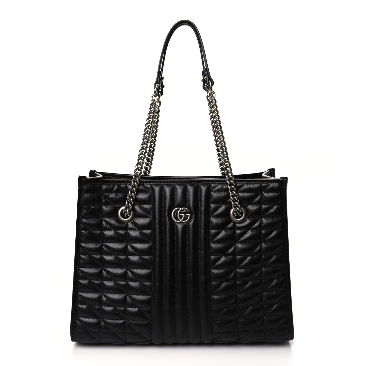 Gucci Calfskin Matelasse Aria Medium GG Marmont Shoulder Tote Black 1 of 9
