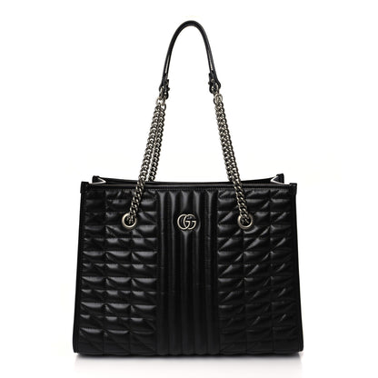 Gucci Calfskin Matelasse Aria Medium GG Marmont Shoulder Tote Black 1 of 9