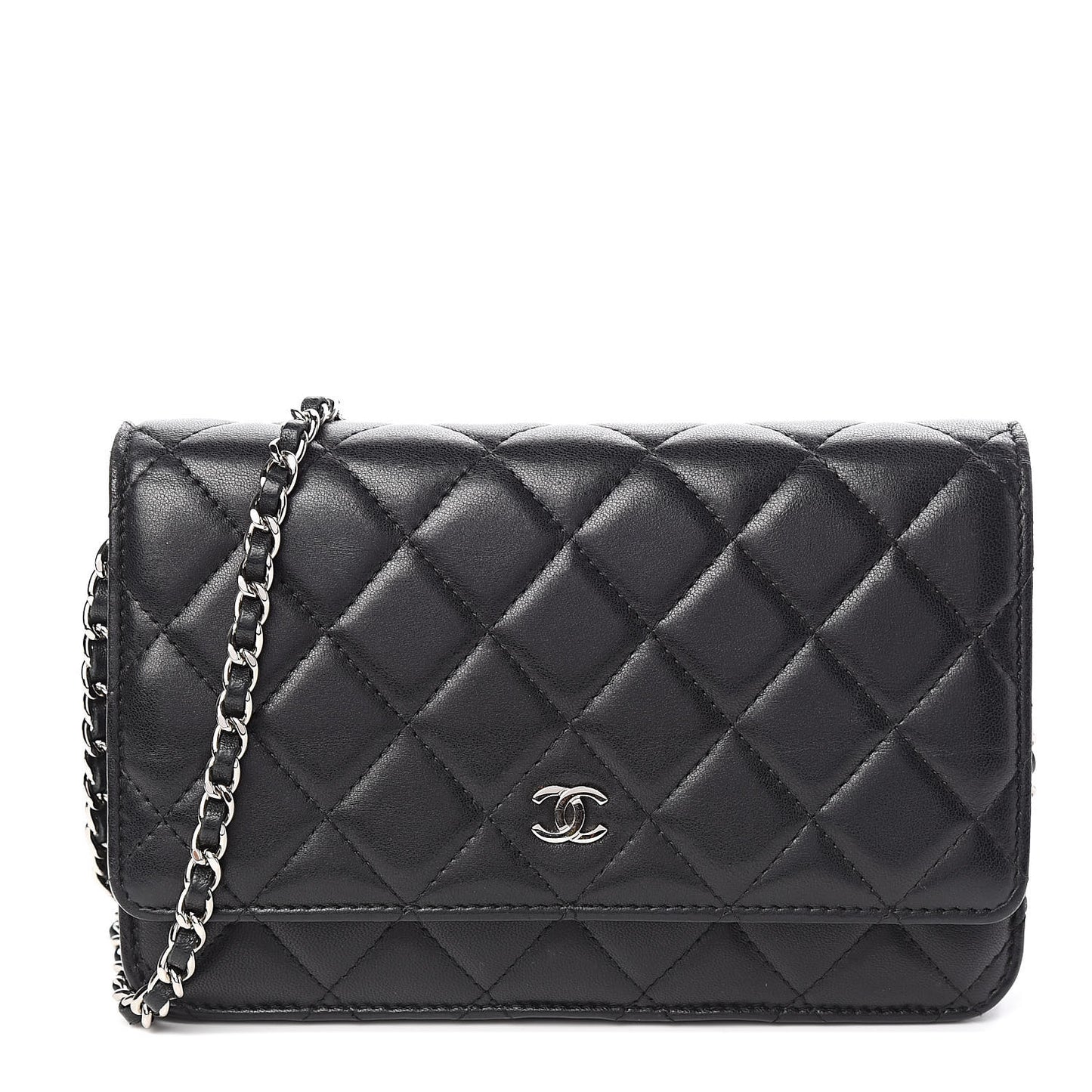 Lambskin Quilted Wallet On Chain WOC Black