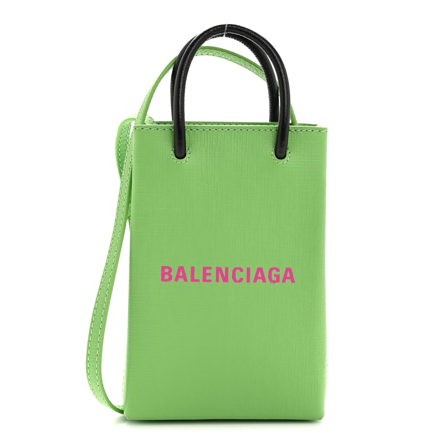Squared Calfskin Logo Shopping Phone Holder Bag Light Green Fuchsia