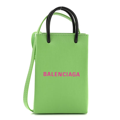 Balenciaga Squared Calfskin Logo Shopping Phone Holder Bag Light Green Fuchsia 1 of 10