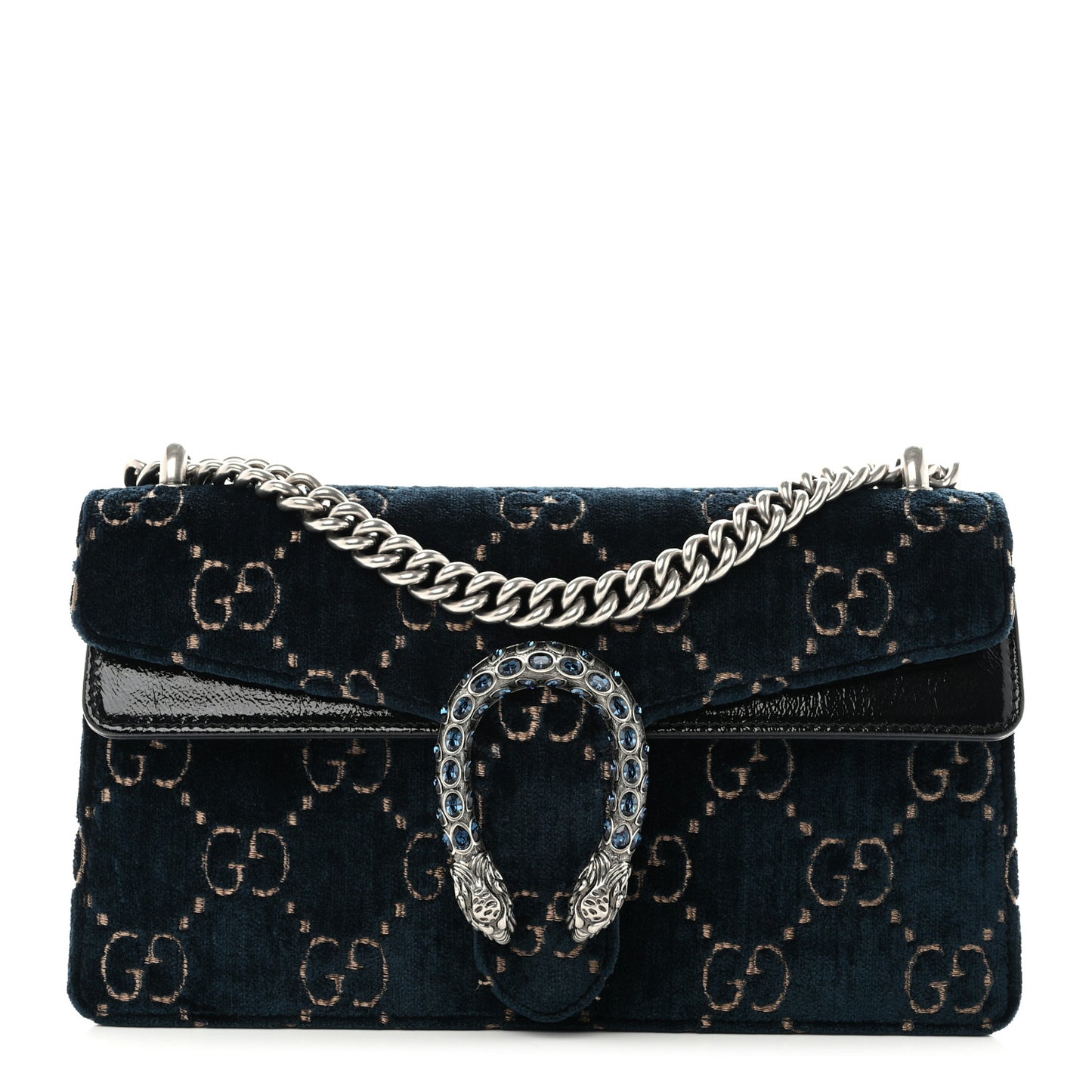 Velvet Skipper Crystal GG Monogram Small Dionysus Shoulder Bag Blue Beige Black