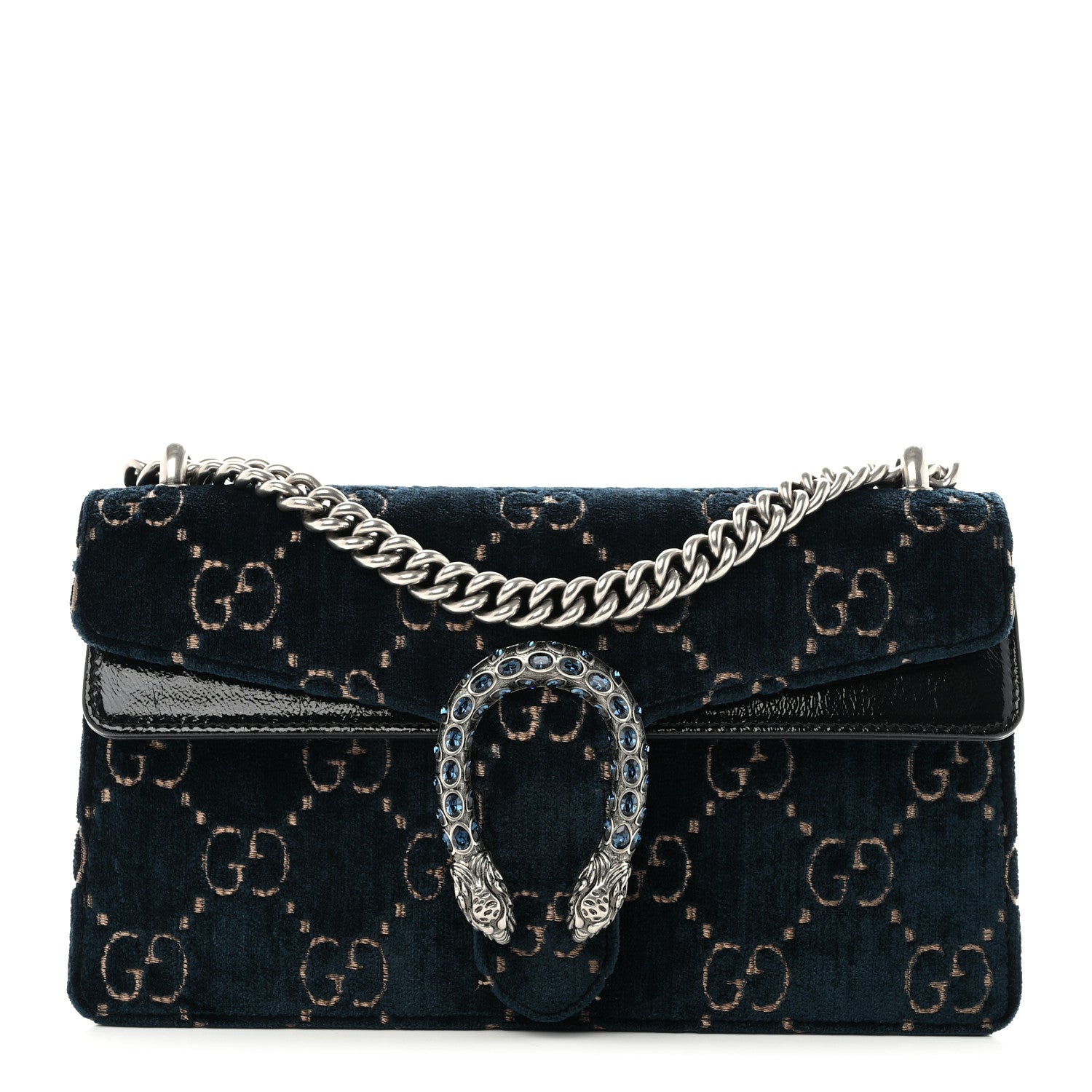 Gucci Velvet Skipper Crystal GG Monogram Small Dionysus Shoulder Bag Blue Beige Black 1 of 12