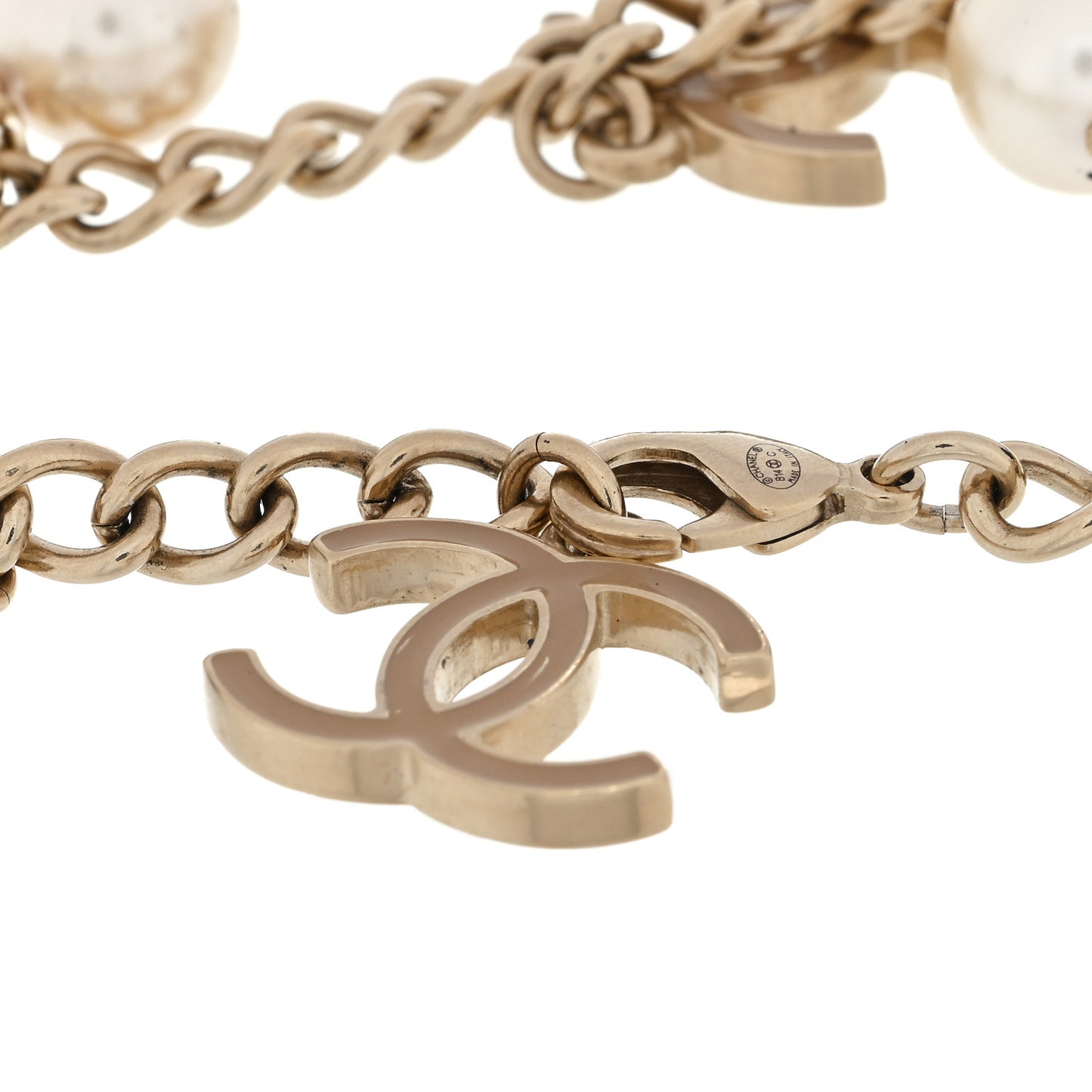 Pearl CC Charm Bracelet Black Gold