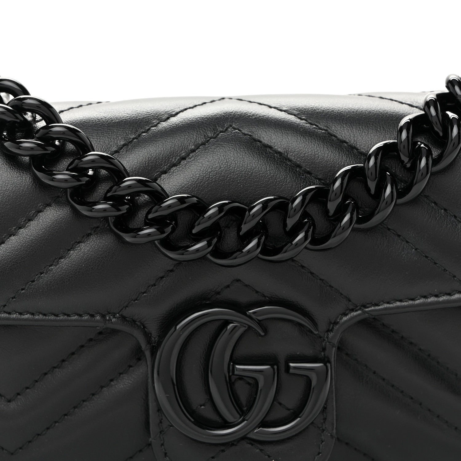 Gucci Calfskin Matelasse Monochrome GG Marmont Chain Belt Bag Black 8 of 10