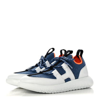 Hermes Technical Canvas Calfskin Womens Duel Sneakers 36.5 Blue Jean Multicolor 3 of 8