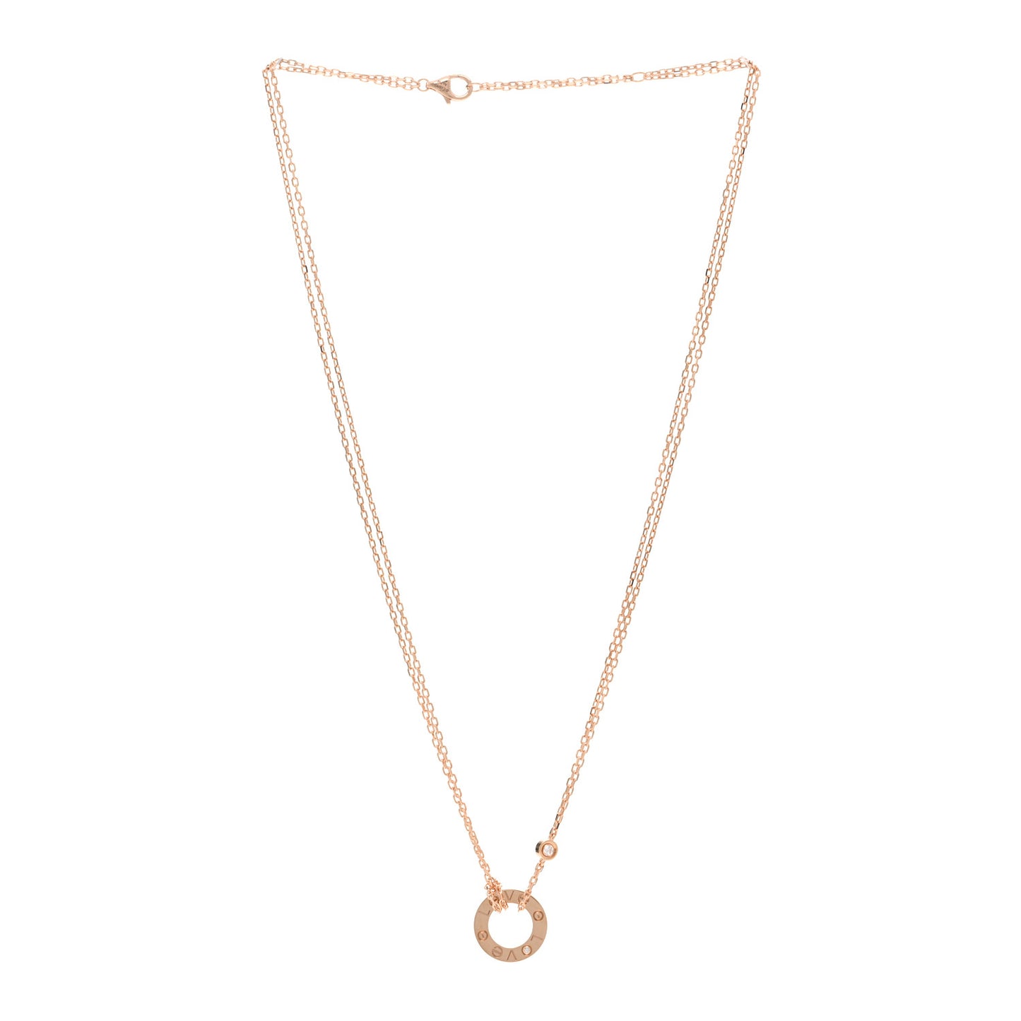 18K Pink Gold 2 Diamond LOVE Necklace