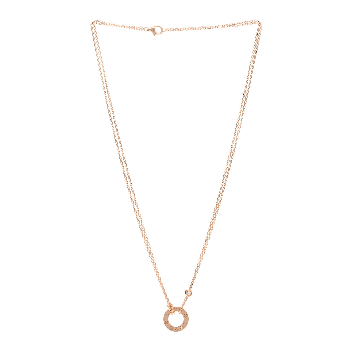 Cartier 18K Pink Gold 2 Diamond LOVE Necklace 3 of 4