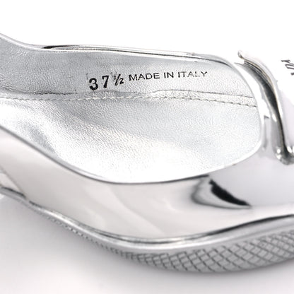 Prada Spazzolato Triangle Logo Pointed Toe 45mm Slingback Pumps 37.5 Argento 7 of 10