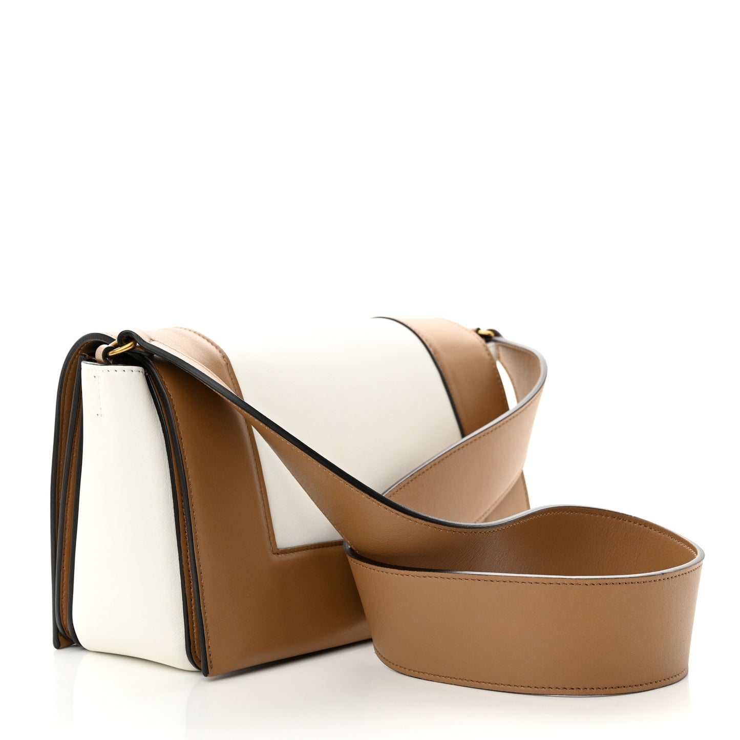 Shiny Smooth Calfskin Medium Frame Shoulder Bag Tan Optic White