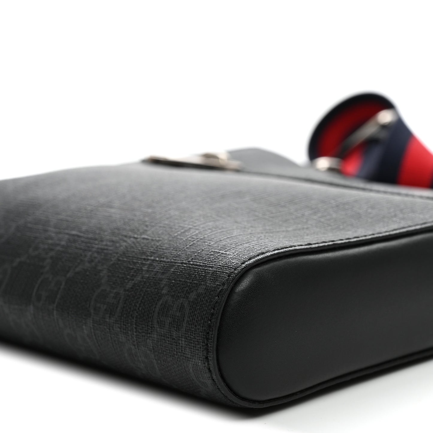 GG Supreme Monogram Web Small Flat Messenger Bag Black Grey