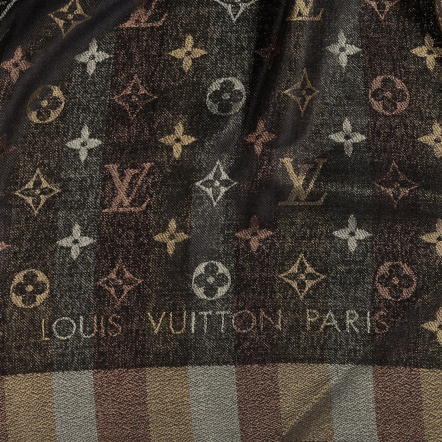 Silk Lurex Wool So Shine Monogram Shawl Black