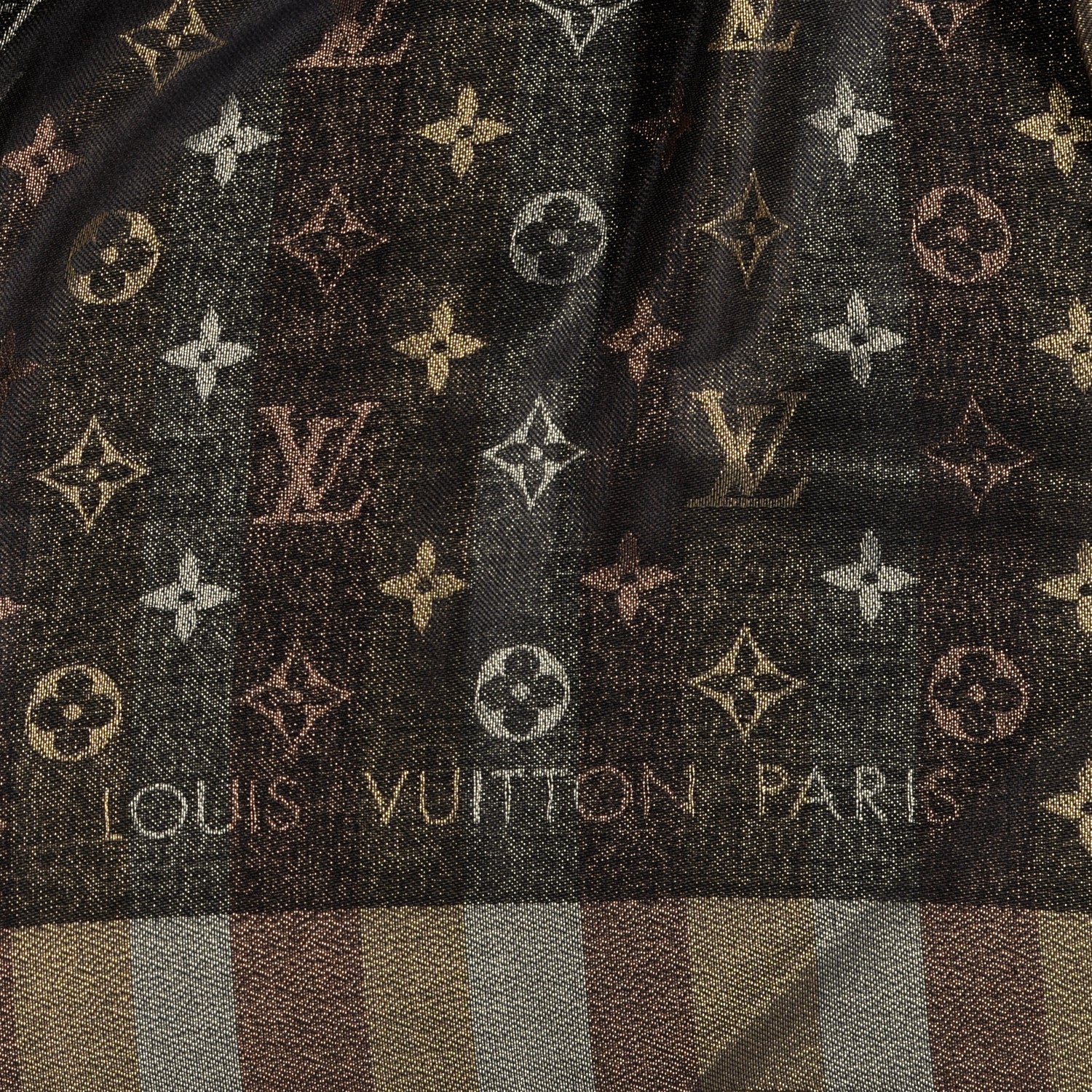 Louis Vuitton Silk Lurex Wool So Shine Monogram Shawl Black 2 of 3