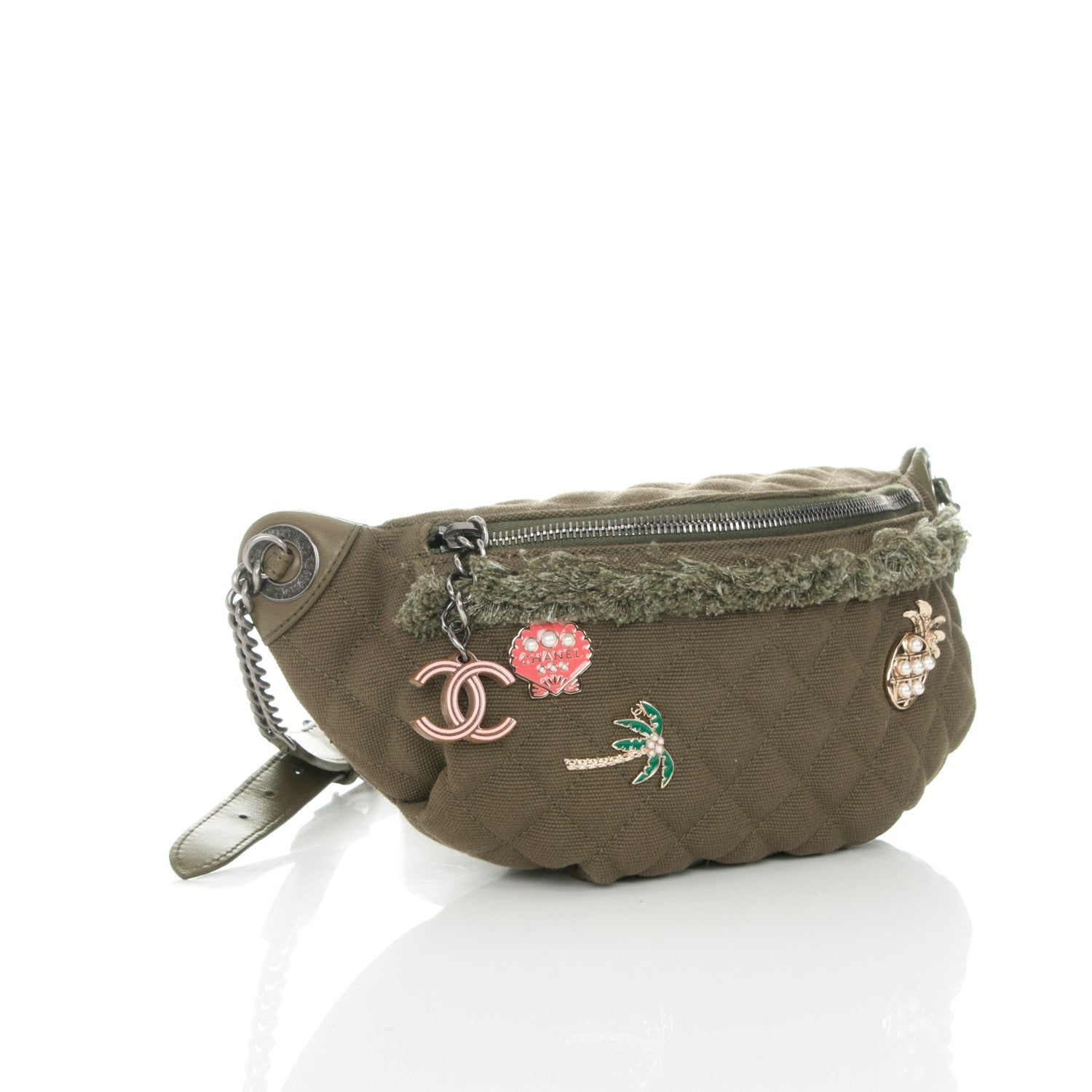 Chanel Canvas Lambskin Quilted Coco Cuba Charms Waist Bag Khaki 9 of 9