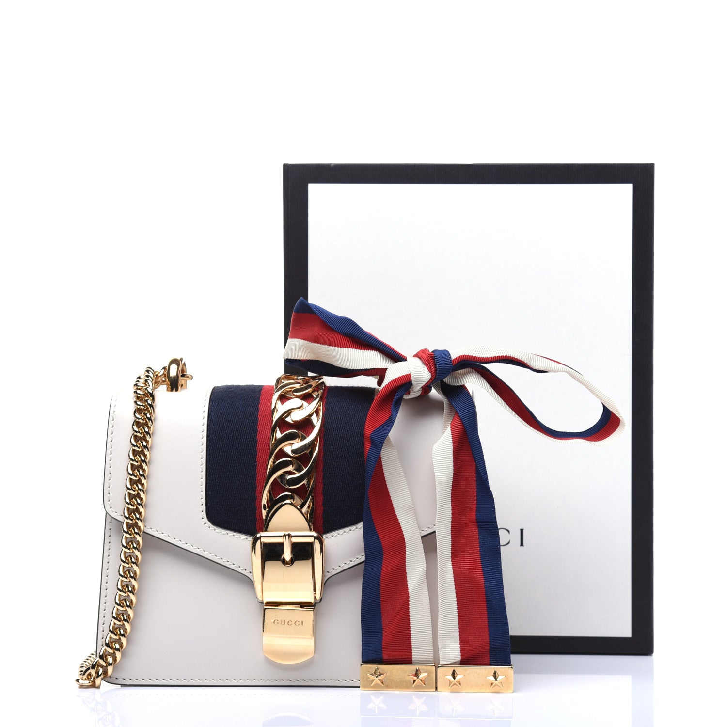 Gucci Calfskin Mini Sylvie Chain Shoulder Bag White 14 of 14