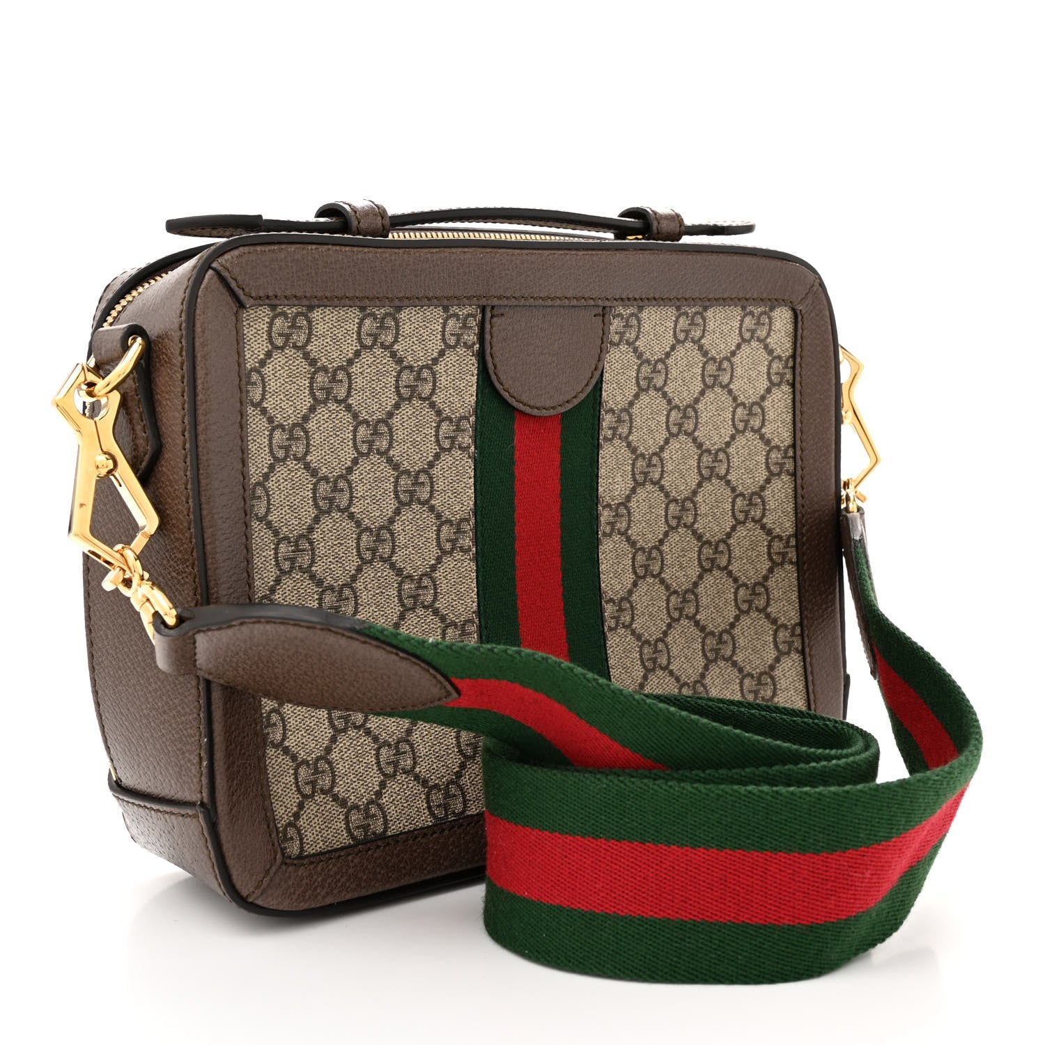 Gucci GG Supreme Monogram Web Small Ophidia Top Handle Shoulder Bag Brown 3 of 13