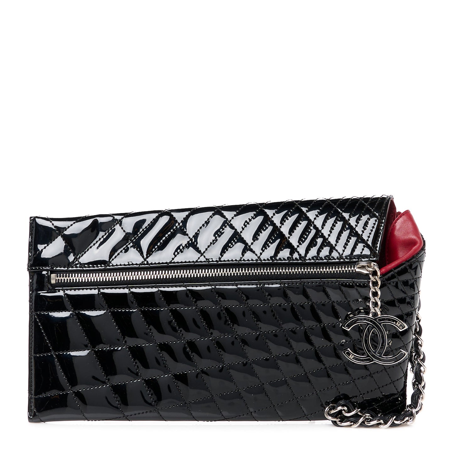 Patent Geometric Quilted Kaleidoscope Clutch Black