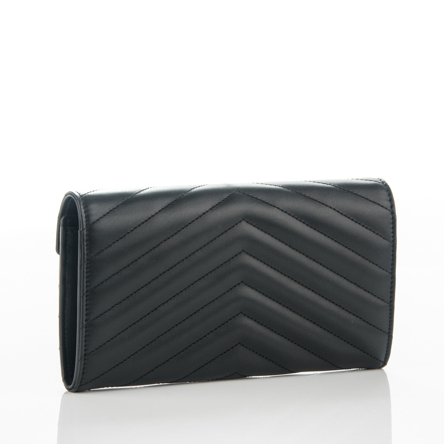 Saint Laurent Calfskin Matelasse Chevron Monogram Flap Wallet Black 3 of 7