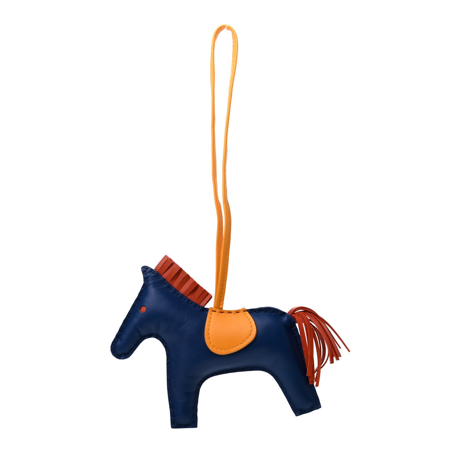 Hermes Milo Lambskin Grigri Rodeo Horse Bag Charm GM Bleu de Malte Cornaline Jaune D'Or 1 of 3