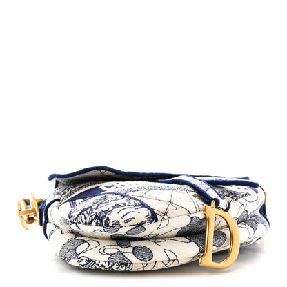 Christian Dior Canvas Embroidered Around the World Saddle Bag Blue 4 of 11
