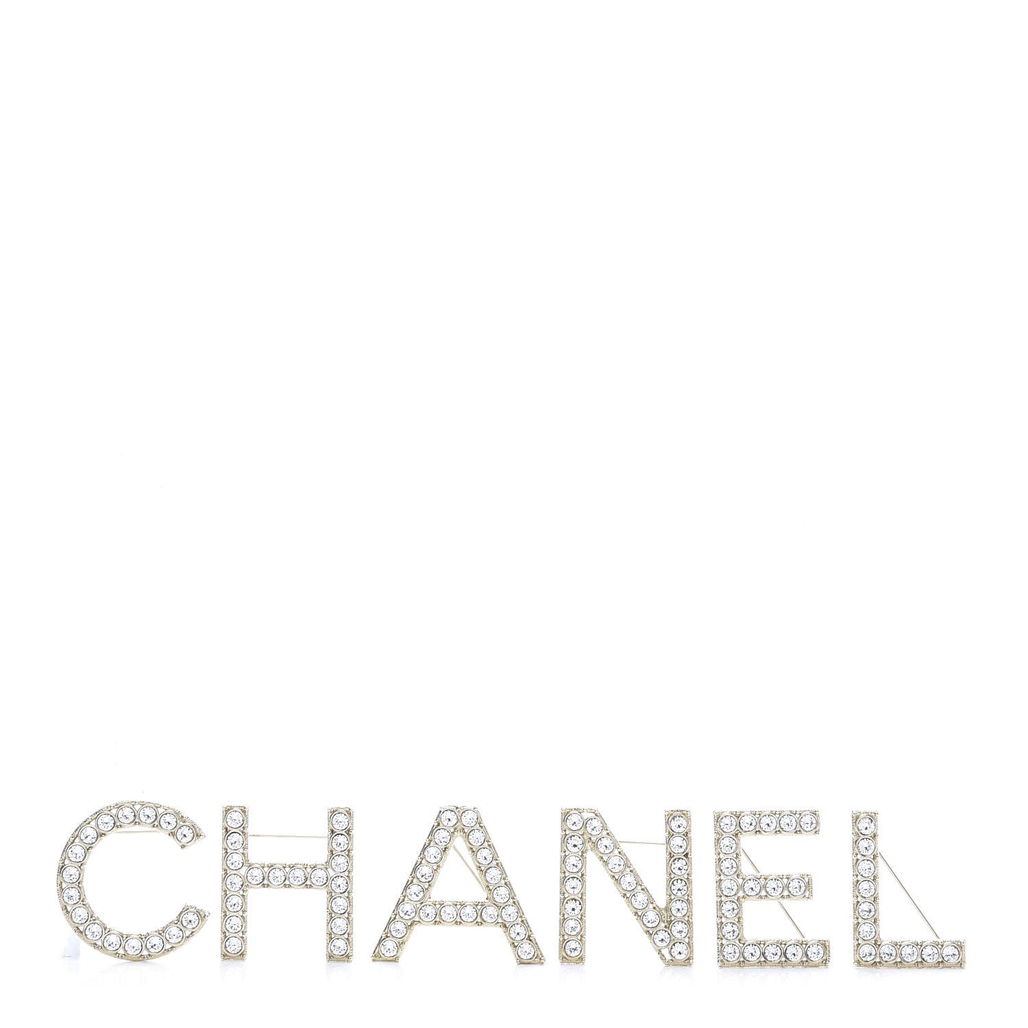 Chanel Crystal Cha-Nel Logo Brooch Set Gold 1 of 10