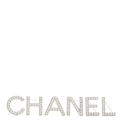 Chanel Crystal Cha-Nel Logo Brooch Set Gold 1 of 10