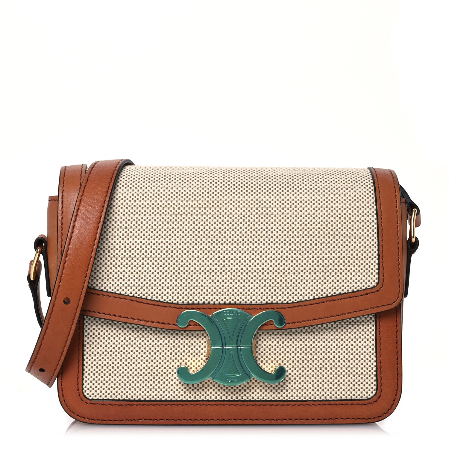 Celine Textile Calfskin Teen Triomphe Bag Natural Tan 1 of 19