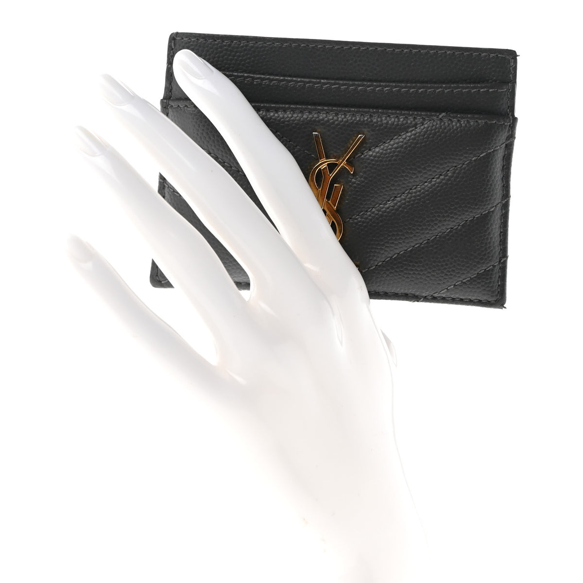 Saint Laurent Grain De Poudre Matelasse Chevron Monogram Credit Card Case Coal 2 of 7