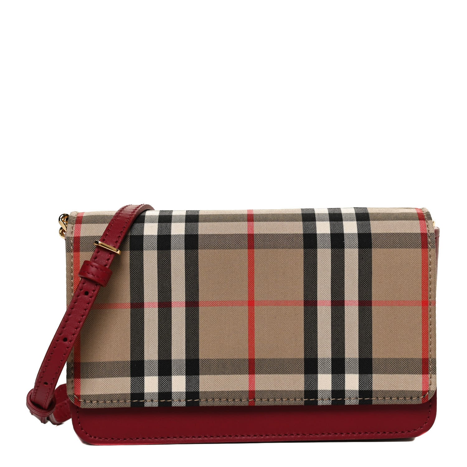 Burberry Calfskin Vintage Check Hayes Crossbody Parade Red 1 of 14