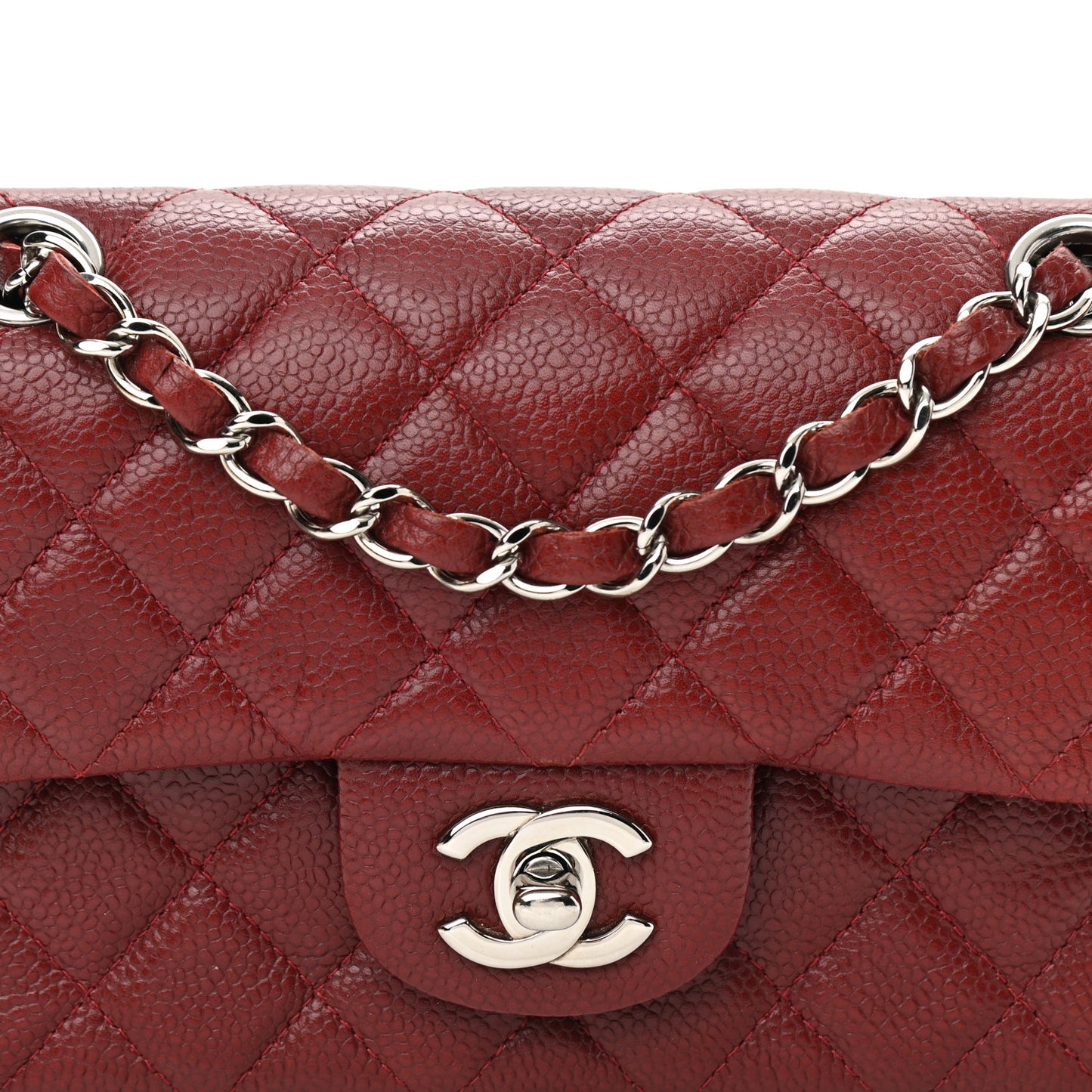 Caviar Quilted Mini Rectangular Flap Dark Red