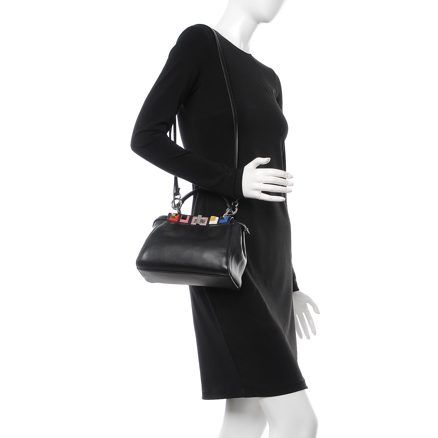 Fendi Nappa Studded Mini Peekaboo Iconic Satchel Black Multicolor 2 of 9
