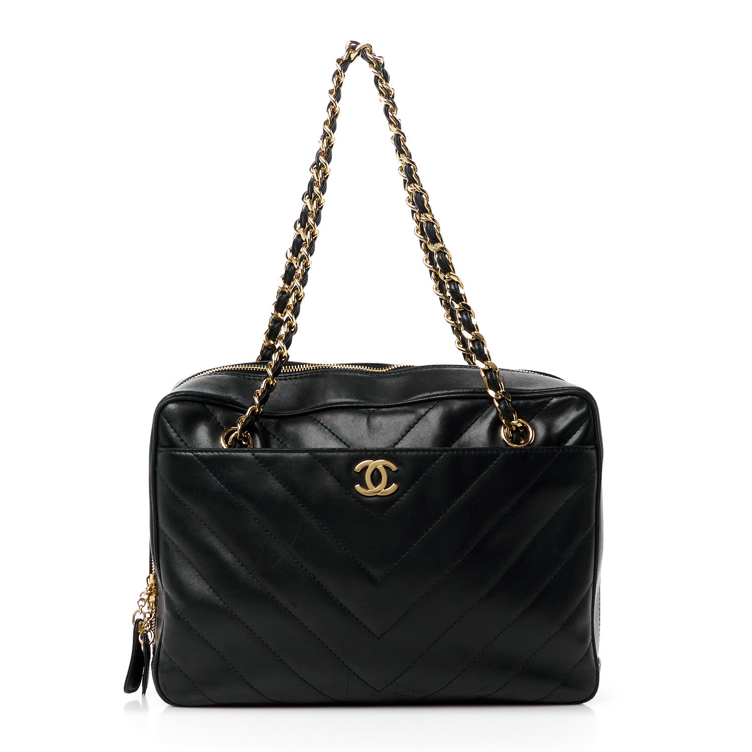 Chanel Lambskin Chevron Quilted Camera Case Black 1 of 15