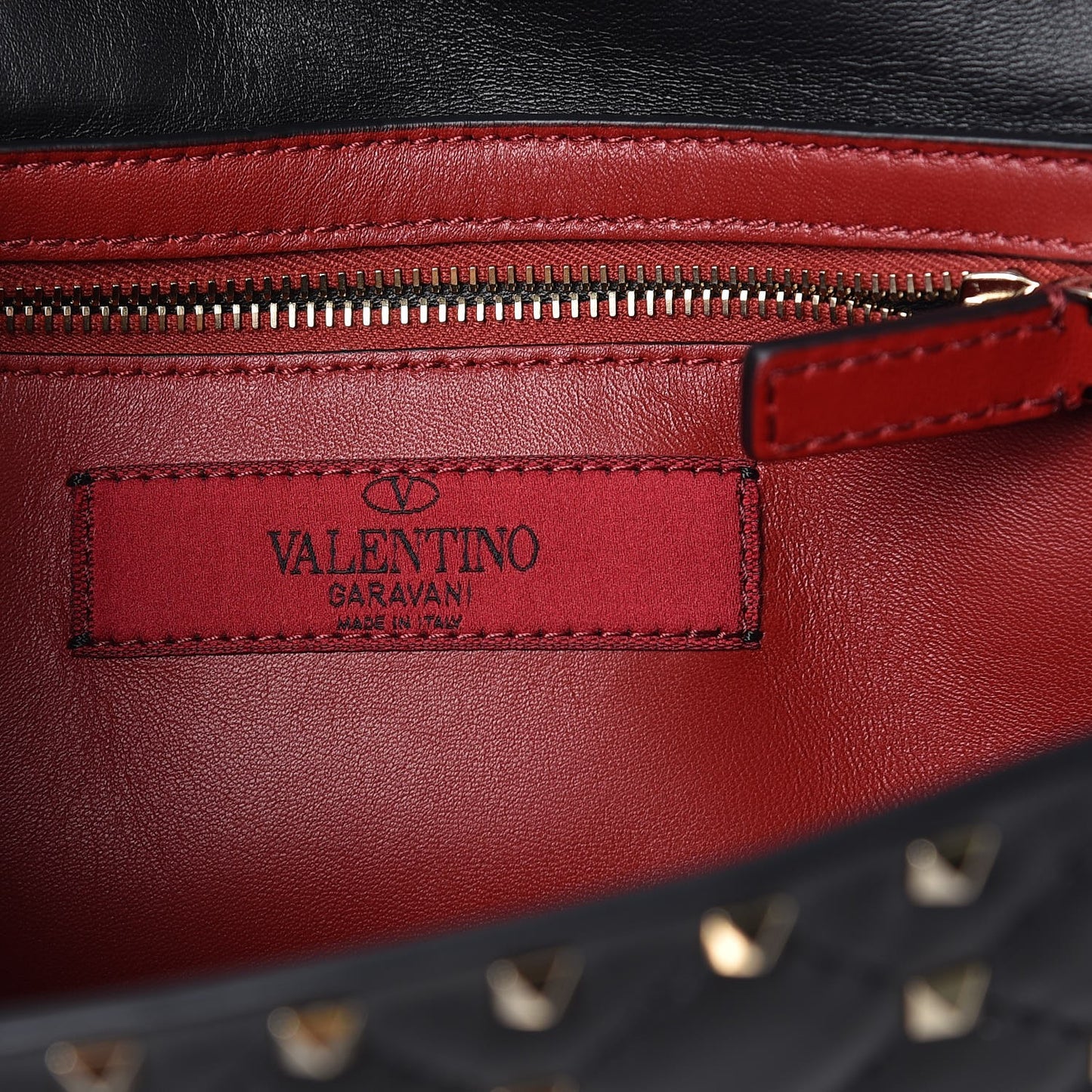 Lambskin Rockstud Spike Wallet on Chain Black
