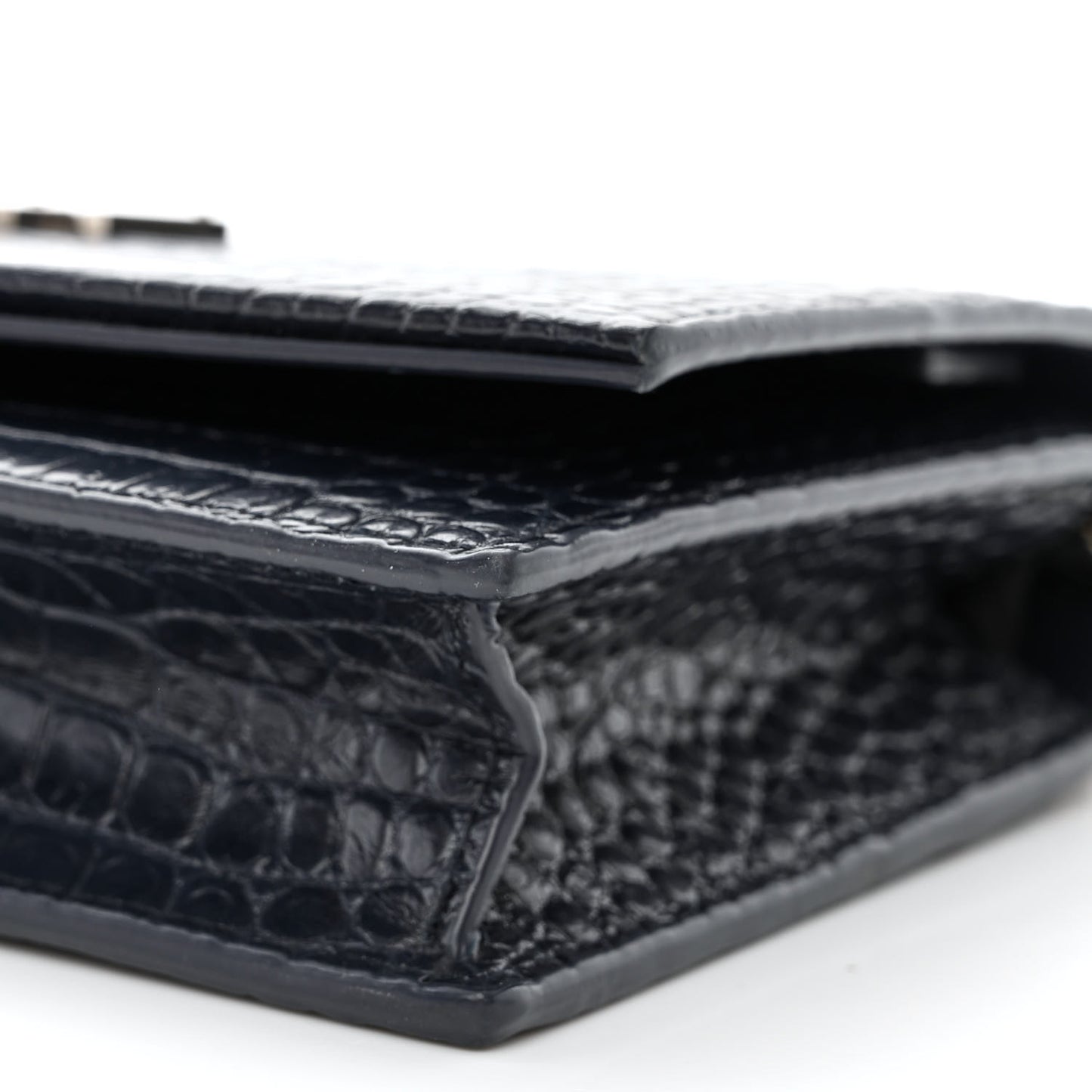 Calfskin Crocodile Embossed Kate Monogram Tassel Chain Wallet Deep Marine