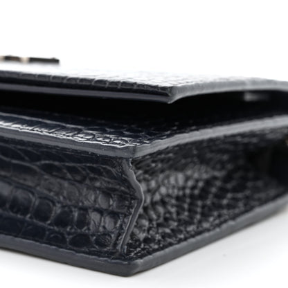 Saint Laurent Calfskin Crocodile Embossed Kate Monogram Tassel Chain Wallet Deep Marine 10 of 11