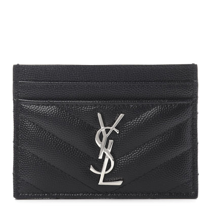 Saint Laurent Grain De Poudre Matelasse Chevron Monogram Credit Card Case Black 1 of 9