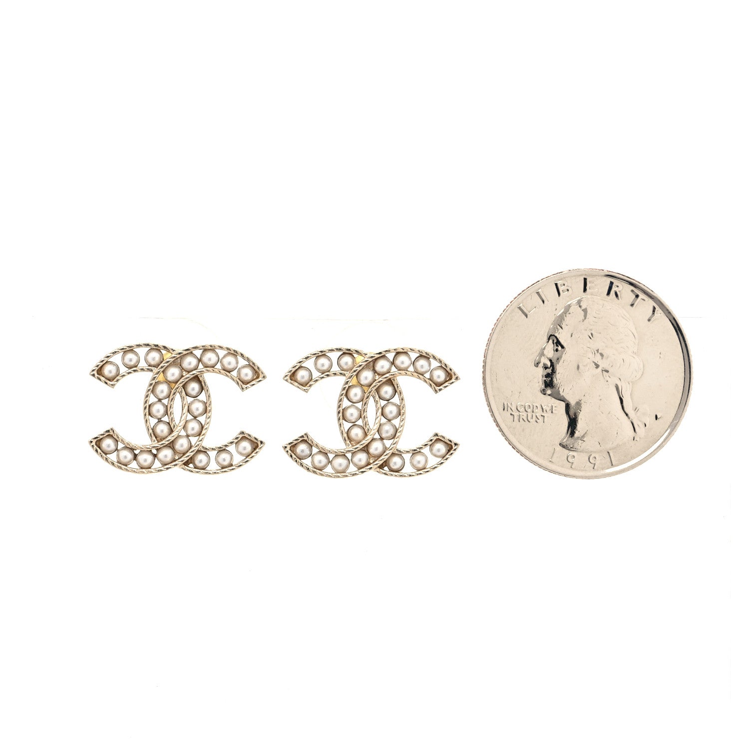 Chanel Pearl CC Earrings Light Gold 2 of 4
