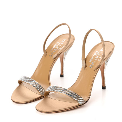Valentino Garavani Satin Crystal Strap Sandals 37 Beige 3 of 7