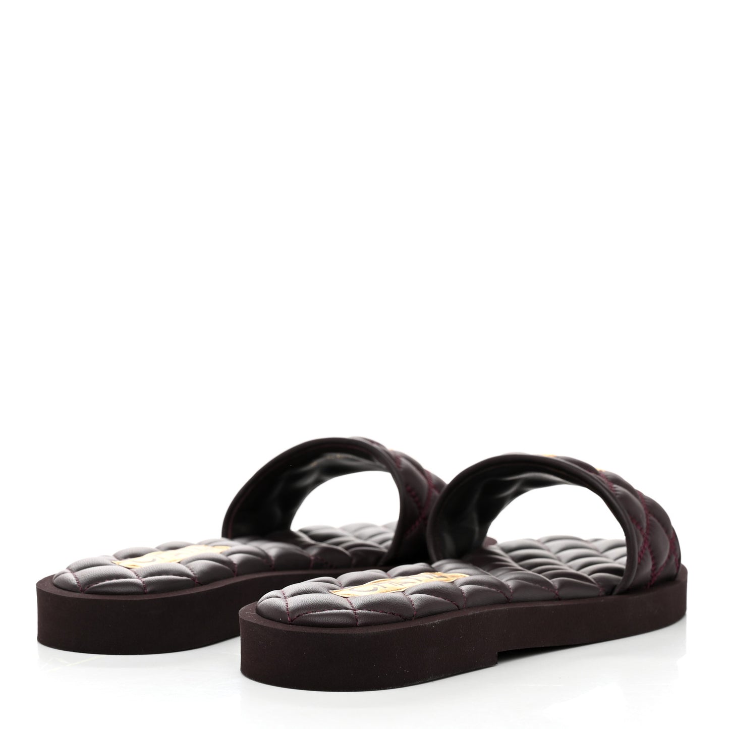Lambskin Quilted Textured CC Mules Sandals 36.5 Burgundy