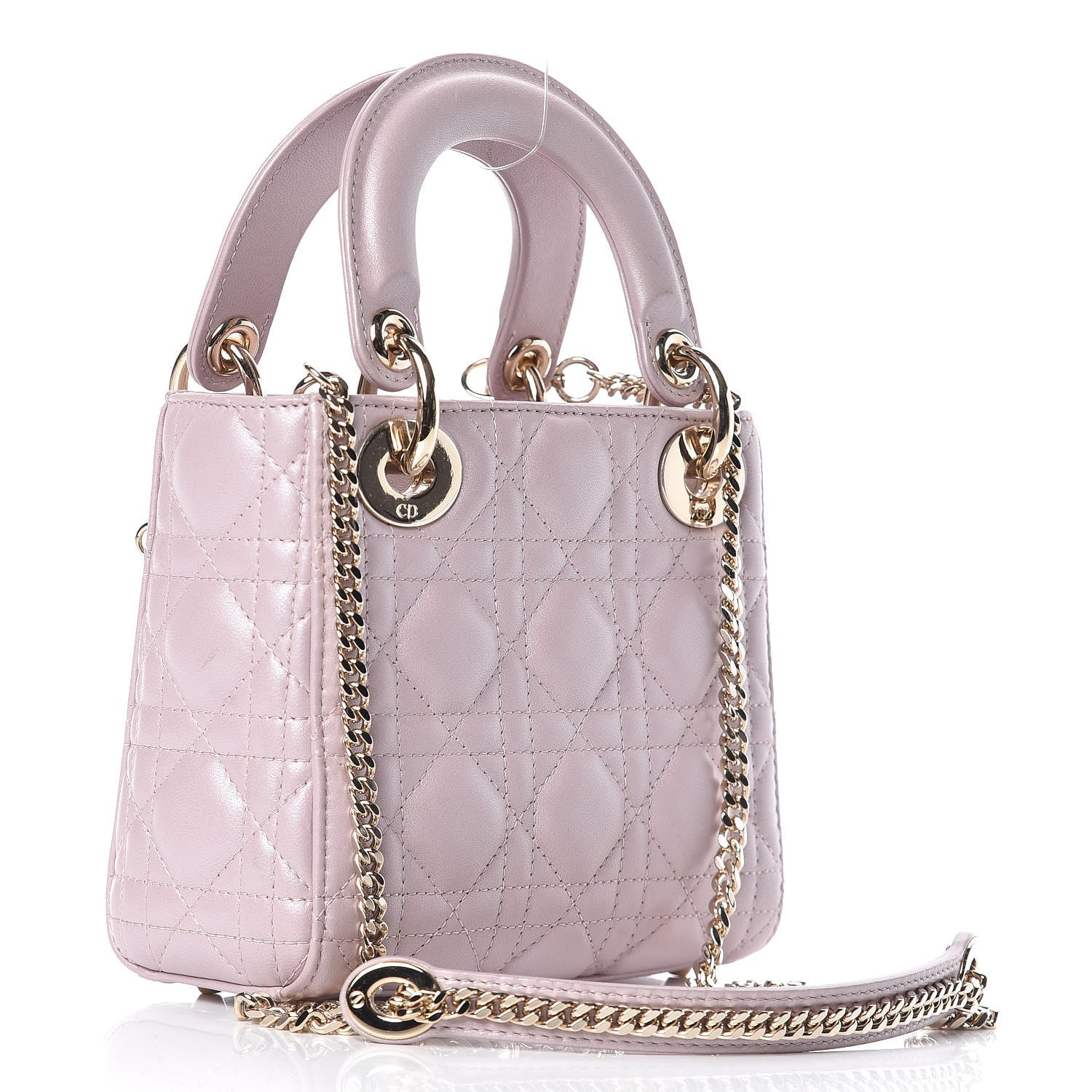Christian Dior Metallic Lambskin Cannage Mini Lady Dior Lotus 3 of 11