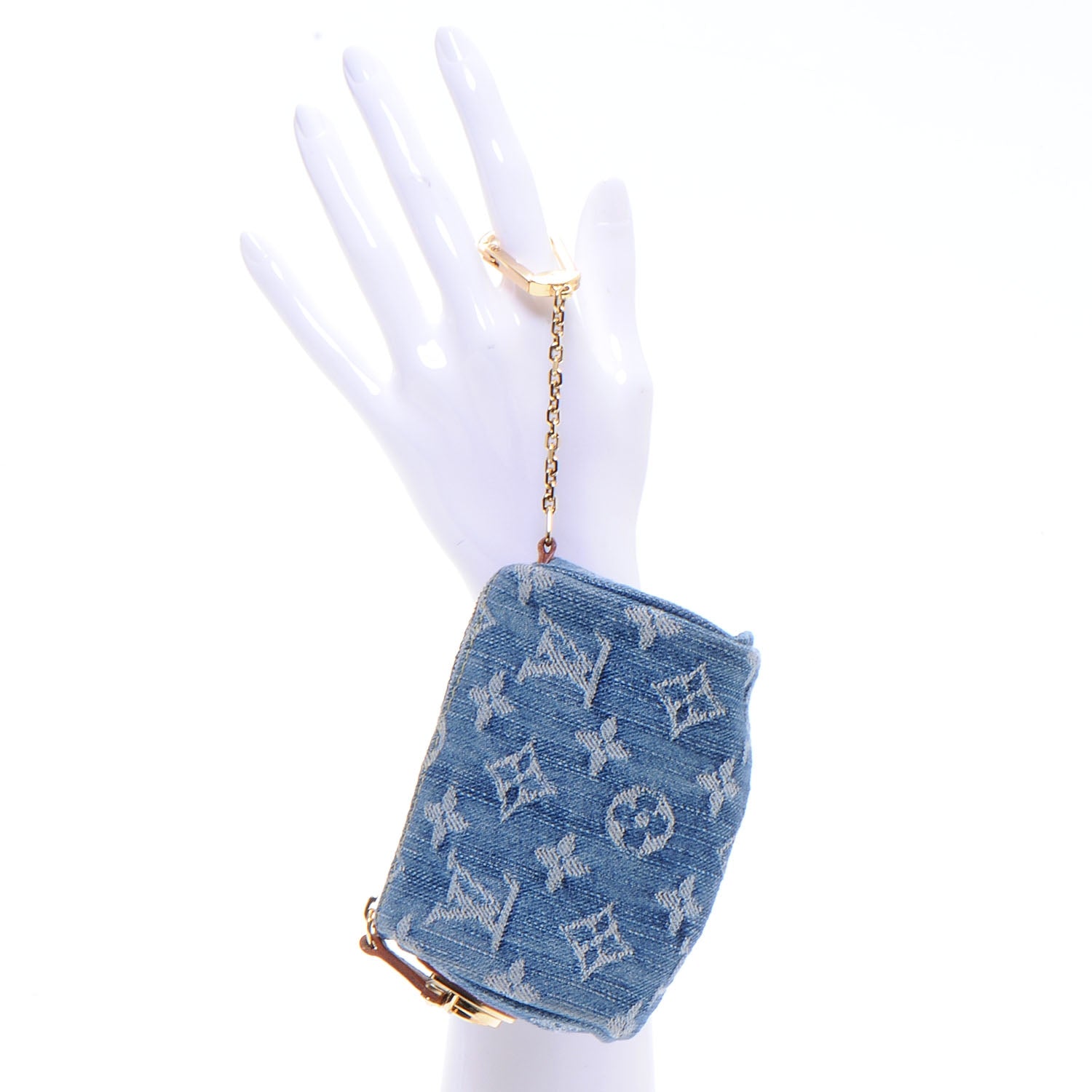 Louis Vuitton Monogram Denim Pochette Speedy PM Key Holder Blue 2 of 7