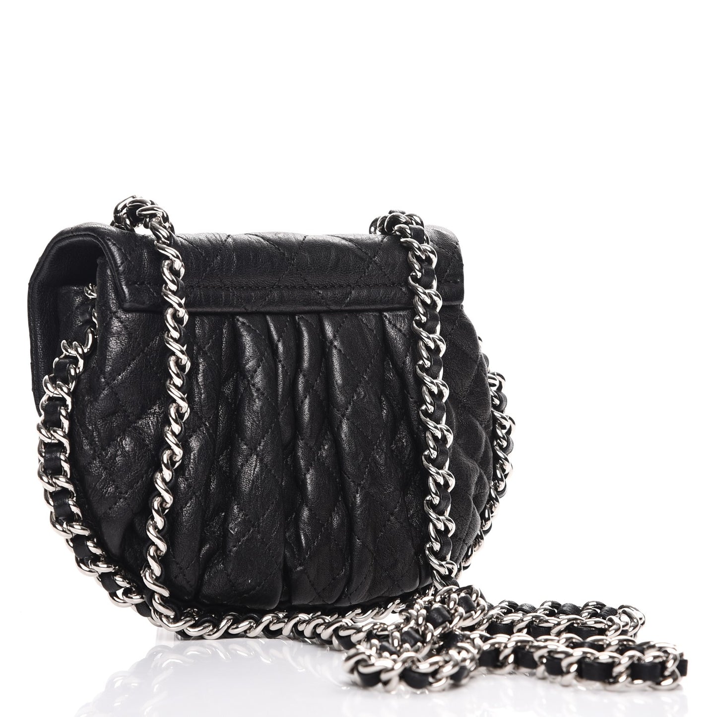 Washed Lambskin Quilted Mini Chain Around Flap Black
