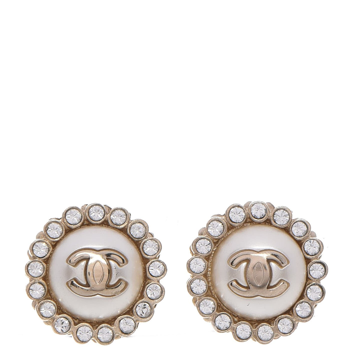 Pearl Crystal CC Earrings Gold